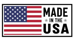 Bold "Made in the USA" graphic with a simplified American flag,