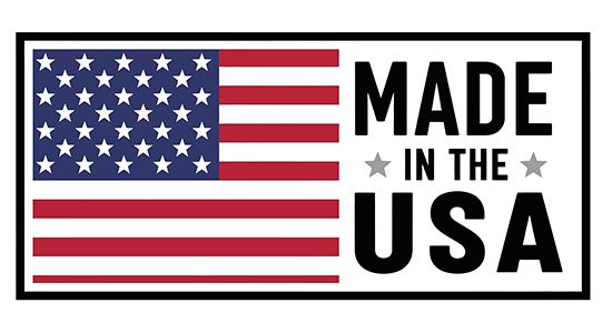 Bold "Made in the USA" graphic with a simplified American flag,