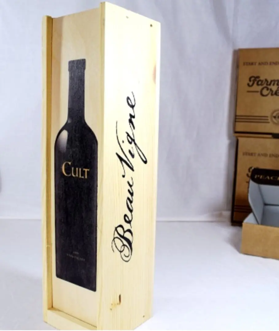 A Wine Bottle in Black Color Printed on a Box