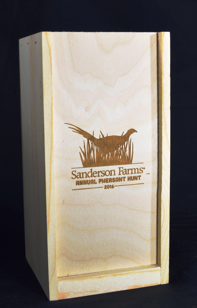 Sanderson Farms Printed on a Wooden Box