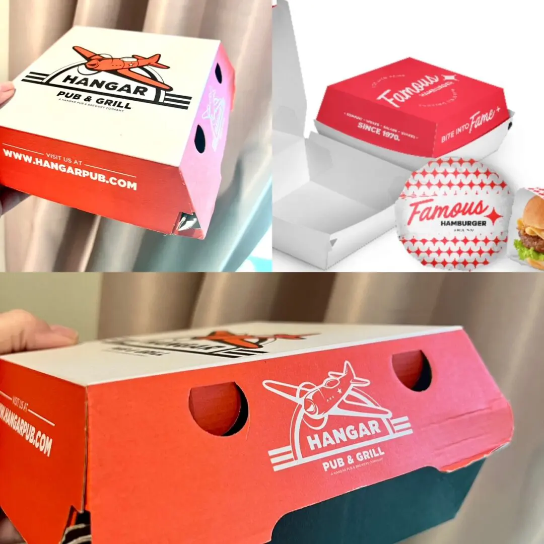 Hangar Pub & Grill burger boxes.