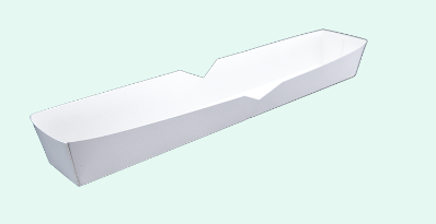 Perforated Foot Long Tray White cardboard food tray.