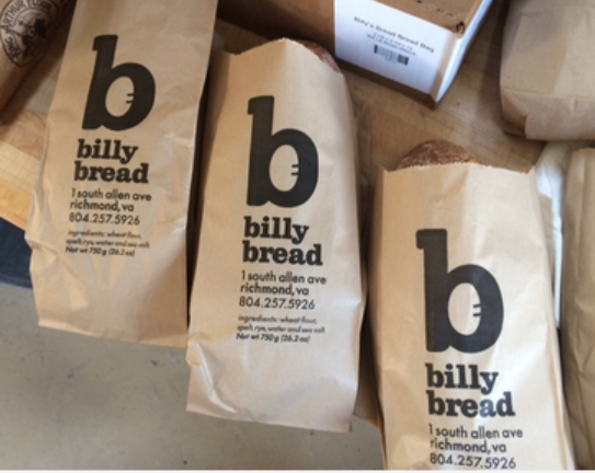 bread and baguette Billy Bread bakery bags of bread.