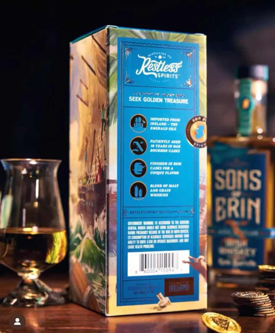 Restless Spirits Irish whiskey box.